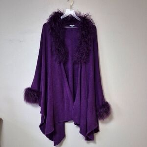 Temptations Purple Poncho Wrap Faux Fur Accents One Size, Witchy Fall Whimsygoth